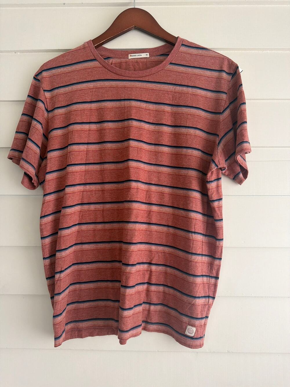 Marine Layer ML x LF Striped Crewneck T-Shirt Men Medium Burnt Orange Pocket Tee